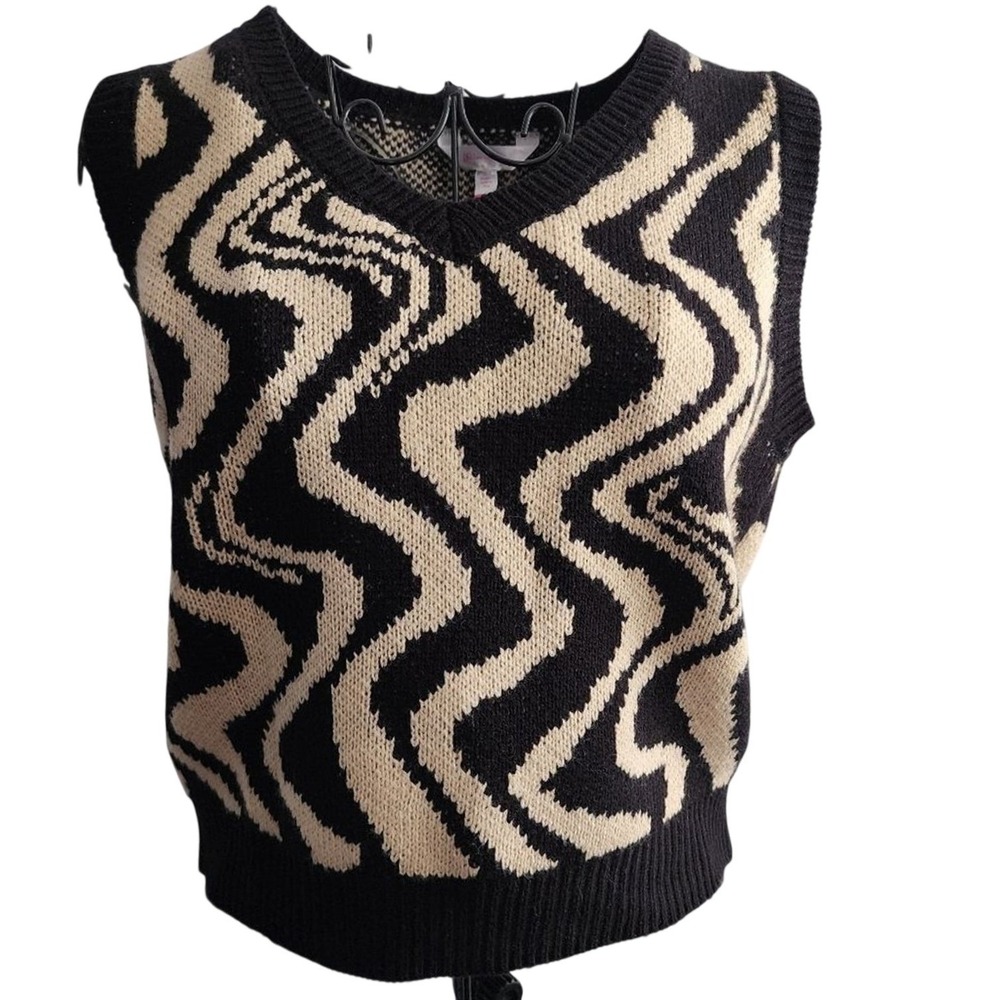 No Boundaries Sweater Vest Womens M Black Abstract Retro Y2K Indie